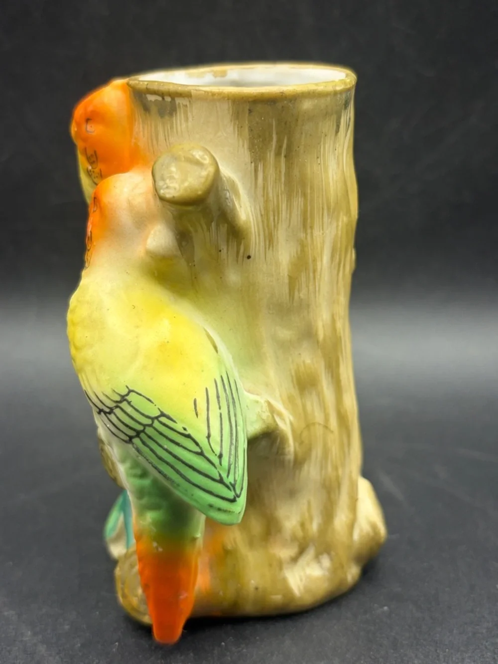 Vintage Hand Painted Bird Parakeet Parrot Ceramic Bud Vase Vessel Made in Japan
